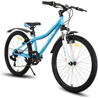 HILAND Mountainbike 24 Zoll Aluminium-Mountainbike mit 7-Gang, Federgabel und V-Bremse, mit Federgabel 7 Gang, V-Bremse, Hochwertiger Rahmen