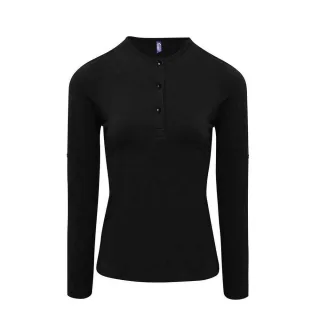 Premier Womens/Ladies Long John Plain Roll Sleeve T-Shirt (Schwarz)
