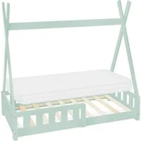 ML-DESIGN Spielbett Hausbett Tipi Zeltbett inkl. Lattenrost Bodenbett Kinder Himmelbett, Abenteuerbett mit Rausfallschutz Zelt Bett Kiefer Mint Kinderhaus