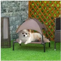 PawHut Tierbett Hundeliege mit Baldachin, Taftstoff, Atmungsaktiv, Netzstoff, für Garten, Balkon, Kaffee