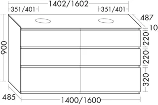Burgbad Waschtischunterschrank Lin20Lack Hochglanz 900x1402x487 Schwarz Hochglanz, SGII140F6520 SGII140F6520