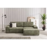 OTTO home Ecksofa SHERWOOD Vintage Lederoptik L-Form, 267 cm, Schlaffunktion mit Bettkasten (210x136 cm), Cord, Vintage, Samtvelours