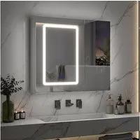 Simurq Badezimmerspiegelschrank Spiegelschrank Bad 70cm Mit LED Beleuchtung, Doppelseitiger Spiegel (Set, 3 Farbtemperatur Dimmbare, Badezimmerschrank Wandschrank Hängeschrank) Badezimmer Spiegelschrank Mit Verstellbarem Regal, 2 Türen