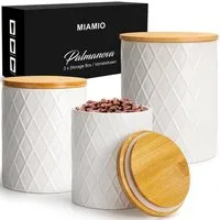 MiaMio Vorratsdose Palmanova mit Holzdeckeln, Keramik, (Set, 3-tlg., 3 Vorratsdosen mit Holzdeckeln), mit Holzdeckeln und Dichtungsringen
