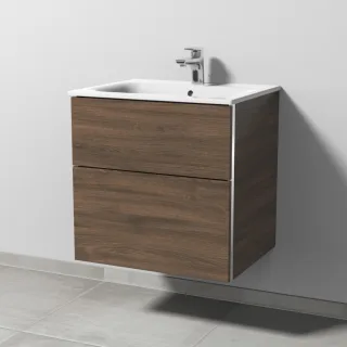 Sanipa 3way Waschtischunterbau zu Geberit Renova Plan Slim Waschtisch mit 2 Auszügen, Eiche-Arizona BR68680