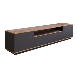 Vente-Unique Tv-Board, Anthrazit, Natur, Holz, Rechteckig, 180x44.6x44.5 cm, Wohnzimmer, Wohnwände, Lowboards, Lowboards stehend