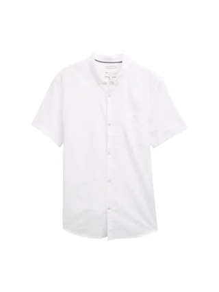 Denim Tom Tailor - Regular Fit Kurzarmhemd mit Brusttasche white - Gr. - M