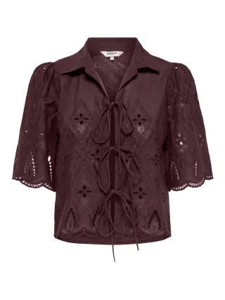 ONLY - ONLFRANI S/S EMB BOW TOP WVN Decadent Chocolate - Gr. - S