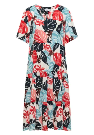 CECIL - Midikleid mit Split Neck und Print light alabaster white - Gr. - XS