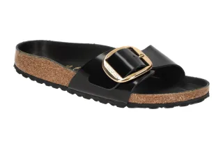 Birkenstock 1022650 Madrid Big Buckle Damen Pantoletten Schwarz Lack Echtleder