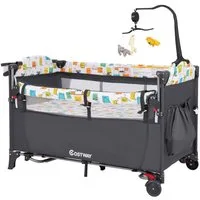 COSTWAY Baby-Reisebett 5 in1 Beistellbett, mit Matratze, höhenverstellbar
