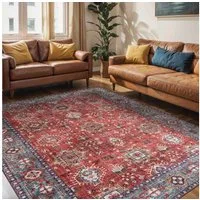 Mazovia Orientteppich Teppich Oriental Orientteppich Wohnzimmer Orient Muster Rot, 80 x 150 cm, Fußbodenheizung, Allergiker geeignet, Rutschfest