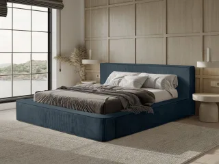 Polsterbett Doppelbett MODESTO 140x200cm in Stoff Lincoln Dunkelblau