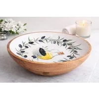 van Deurs Danmark Servierschale Mangoholz Emaille versch. Designs Servierschüssel Obstschale Tablett, Schale Ø35xH7cm, Hochwertiges Mangoholz mit Emaille Beschichtung