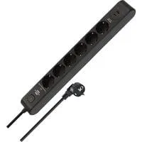 Steckdosenleiste 6-fach mit 1x USB-C, 1x USB-A schwarz/anthrazit, 2 Meter, 13.500A Überspannungsschutz