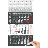 TOBJA Wandkalender 3 Monatskalender 2027 Anthrazit mit Datumsschieber 30x56 FSC, Anthrazit, Datumsschieber, Schulferien DE+AT, 4-sprachig, FSC
