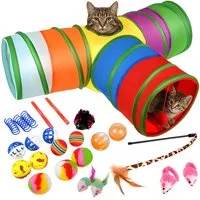 Purlov Tier-Intelligenzspielzeug Katzenspielzeug Katzen Spielzeug Katzentunnel Bälle Federspielzeug, Kunststoff, Spielzeug-Set (24-tlg) 24-teiliges Spielzeug-Set mit XXL-Tunnel und Angelrute
