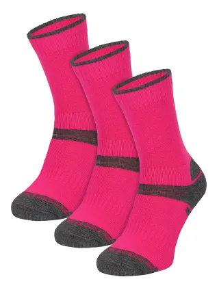 3er-Pack Kinder Merinowoll-Wandersocken | Leichte Blasenfreie Socken für Jungen und Mädchen - Pink
