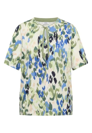 CECIL - T-Shirt mit Split Neck und Print cashmere beige - Gr. - L