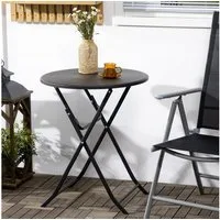 Outsunny Beistelltisch Garten-Esstisch mit Dekorativer Holzoptik, Campingtisch für Balkon (60 cm Beistelltisch für 2 Personen, 1-St., Runder Klapptisch), HDPE, Dunkelgrau