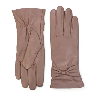 Damen-Fahrhandschuhe aus nudefarbenem, beigefarbenem italienischem Leder mit weichem Wollfutter und Schleifendesign für den Winter