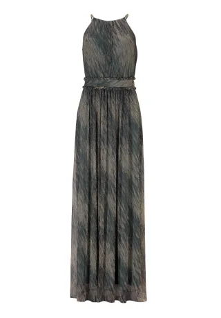 SWING - Abendkleid aus bedrucktem Jersey mit Metallic Fäden moss green/gold - Gr. - 40