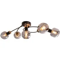 näve Deckenleuchte Fumoso, ohne Leuchtmittel, 5-flammig, E14, Glas dunkel getönt, geschwungene Form, schwarz, natur