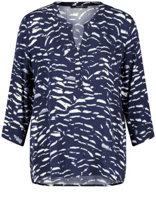 TAIFUN - 3/4 Arm Bluse mit V-Ausschnitt blau - Gr. - 36