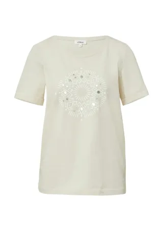 s.Oliver Red Label - T-Shirt aus Baumwollstretch mit Schriftprint weiß - Gr. - 46