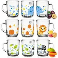 Sendez Teeglas 6 Tier-Motiv Becher Tassen 230ml Kindergläser Trinkgläser Saftgläser, Glas