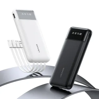 USAMS CD273 PB96 10000mAh LED Display Power Bank Built-in 4 Cables External Battery Power Supply with 3 Inputs & 4 Outpu