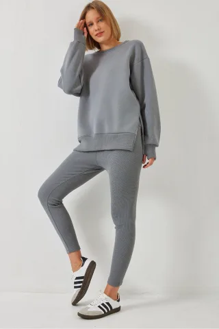 Strick-Knit Capri Aktiv-Set mit Rundhalsausschnitt