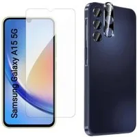 CLM-Tech Displayschutzglas 1X Schutzfolie für Samsung Galaxy A15 5G Panzerfolie 1X Kameraschutz für Samsung Galaxy A15 5G, 2er Set Kameraglas Panzerglas Displayschutz 9H Glas, 2 Stück, Unterstützt Fingerabdruck-ID