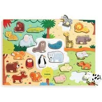 DJECO Puzzle Schichtenpuzzle aus Holz mit 22 Teilen auf einem Legebrett, 22 Puzzleteile