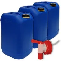 Plasteo Kanister 3X 25 Liter Getränke- Wasserkanister mit 1 Hahn und 3 Schraubdeckel