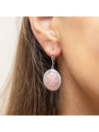 Zeeme Gemstones Ohrringe Silber 925 rhodiniert mit Rosenquarz und Zirkonia-Steinen