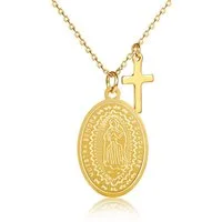 Kim Johanson Kette mit Anhänger Faith, Edelstahl, mit Marienbild & Kreuz-Anhänger, verstellbar
