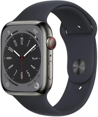 Apple Watch Series 8 45mm Cellular Sportarmband mitternacht Edelstahlgehäuse graphit