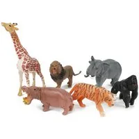 Toi-Toys Spielfigur Animal World Tierfiguren - 5 Wilde Tiere, Tiger, Löwe, Nilpferd, Elefant, Giraffe, Gorilla