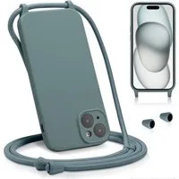 CoolGadget Handyhülle Premium Handyhülle mit verstellbarer Handykette für iPhone 15, Hülle zum Umhängen Kette inkl. 2x Blickschutz Displayfolie aus Glas