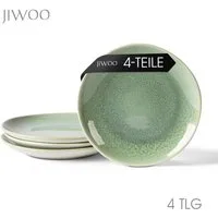 JIWOO Teller 4er Ø19,5cm, Speiseteller Steakteller Dessertteller Pastateller Plate, (4 St), Keramik Hochwertiges Tellerset Grün Mikrowellenofen Spülmaschine