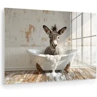MuchoWow Acrylglasbild Esel - Tiere - Badewanne - Schaumstoff, Inkl. Aufhängung, Acrylglasbilder Badezimmer, Toilette Bilder auf Glas, 30x20 cm