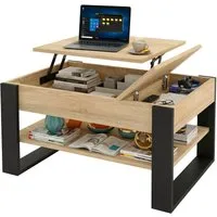 TREND WERK Couchtisch Lift-Couchtisch höhenverstellbar Sofatisch 92×54 cm mit Stauraum (verstecktem Fach Wohnzimmertisch Holz modern Wohnzimmertisch)