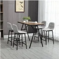 HOMCOM Bargruppe Bartisch mit Barhocker-Set Esstisch mit 4 Stühlen mit Rückenlehne, (Bartisch-Set, 5-tlg., 5-teiliges Bartisch-Set), Hellbraun+Hellgrau+Schwarz