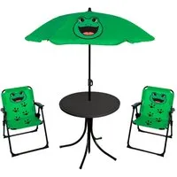 Mojawo Essgruppe 4tlg Kinder Campingmöbel Set Frosch Campingstuhl Tisch Sonnenschirm