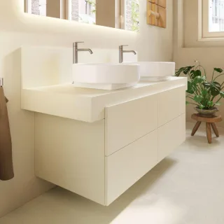 Duravit Balcoon Konsole BA90610IDID0000 140 x 55 x 37 cm, 2 Ausschnitte, Becken beidseitig, Elfenbein matt
