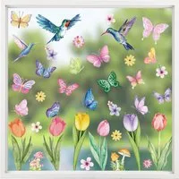FOUORTUNATE-BEE Fenstersticker 8 Blätter Aquarell Fensterbilder Frühling Selbstklebend Fensterbilder, Blumen Vogel Schmetterling für Fensterdeko Kinderzimmer Frühlingsdeko