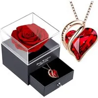 LuxusKollektion Kette und Anhänger Set Ewige Rose Box Damen Kette Geschenk 925 Silber Kristall Halskette
