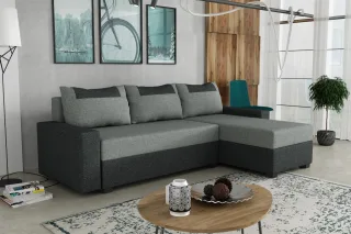 Ecksofa Schlafsofa Sofa HEDVIG LUX Inari Dunkelgrau- Grau Ottomane Rechts