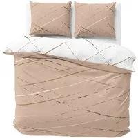 Visaggio Bettwäsche Hochwertige Polycotton Bettbezug in 6 Größen, Renforcé, 3 teilig, schlichtes Streifen Design mit Wendeseite, Beige, Grau und Grün